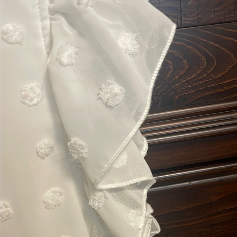 White Ruffle Sleeve flowy top with Textured Dots S organza lightweight spring - Picture 3 of 5